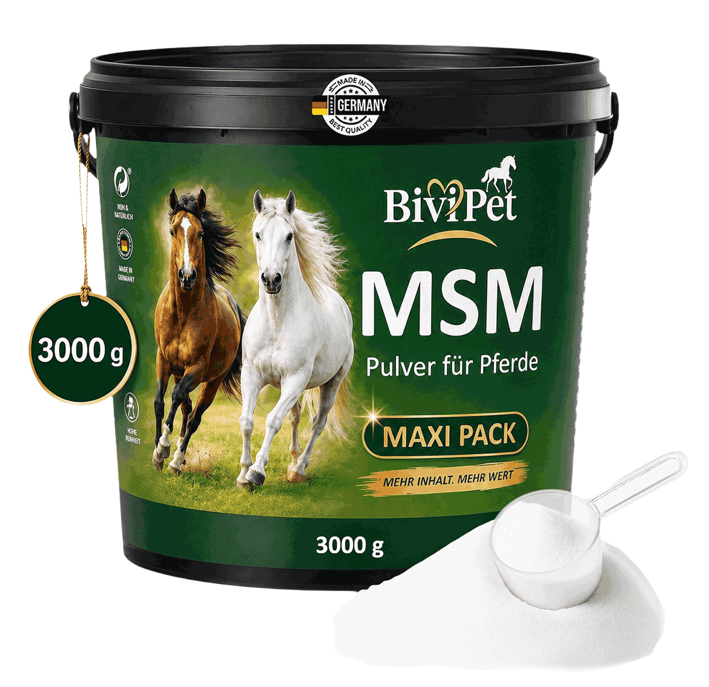 Bivipet MSM Pulver für Pferde, 3 kg Maxi Pack, Mehr Inhalt und Mehr Wert.
